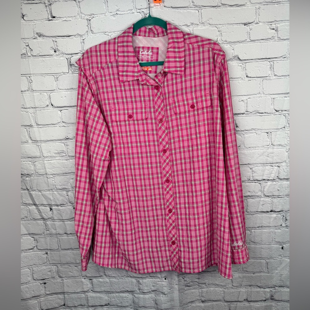Cabela's Insect Defense System pink plaid long-sleeve shirt